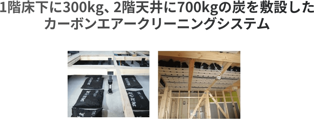 2階天井に700kgの炭を敷設したカーボンエアークリニングシステム